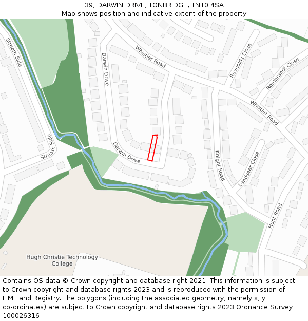 39, DARWIN DRIVE, TONBRIDGE, TN10 4SA: Location map and indicative extent of plot