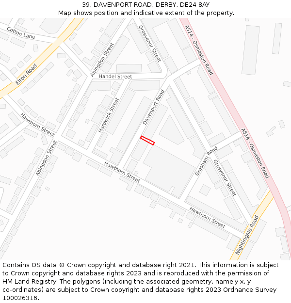 39, DAVENPORT ROAD, DERBY, DE24 8AY: Location map and indicative extent of plot