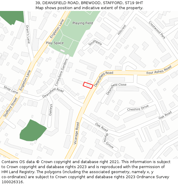 39, DEANSFIELD ROAD, BREWOOD, STAFFORD, ST19 9HT: Location map and indicative extent of plot