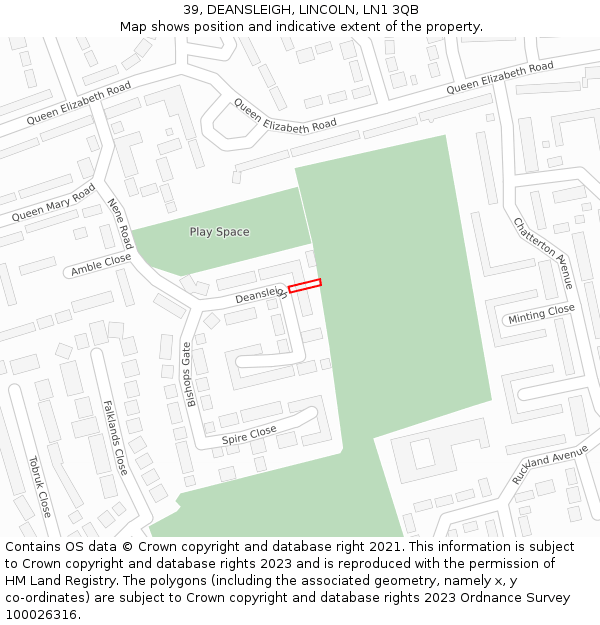 39, DEANSLEIGH, LINCOLN, LN1 3QB: Location map and indicative extent of plot