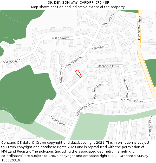 39, DENISON WAY, CARDIFF, CF5 4SF: Location map and indicative extent of plot