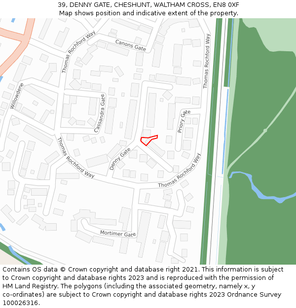 39, DENNY GATE, CHESHUNT, WALTHAM CROSS, EN8 0XF: Location map and indicative extent of plot