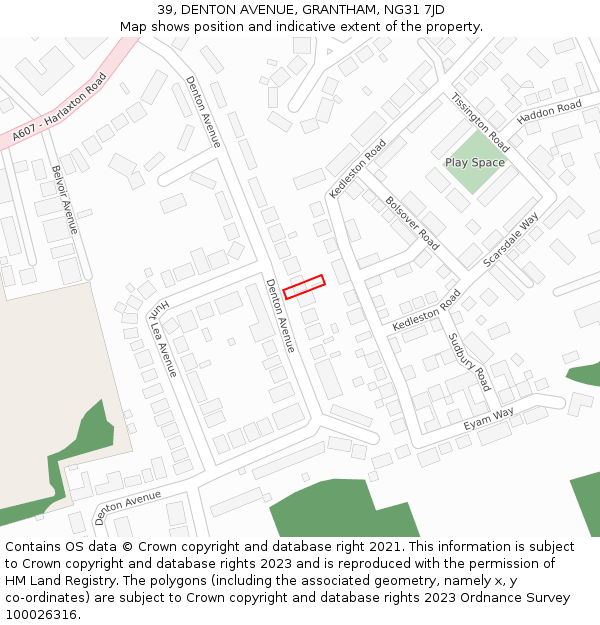 39, DENTON AVENUE, GRANTHAM, NG31 7JD: Location map and indicative extent of plot