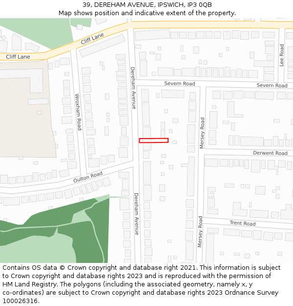 39, DEREHAM AVENUE, IPSWICH, IP3 0QB: Location map and indicative extent of plot