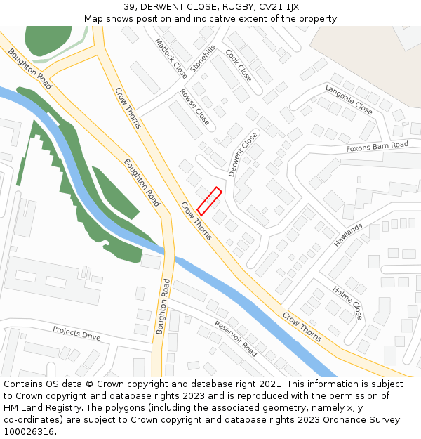 39, DERWENT CLOSE, RUGBY, CV21 1JX: Location map and indicative extent of plot
