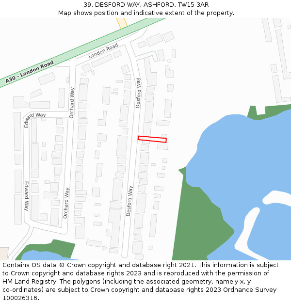 39, DESFORD WAY, ASHFORD, TW15 3AR: Location map and indicative extent of plot