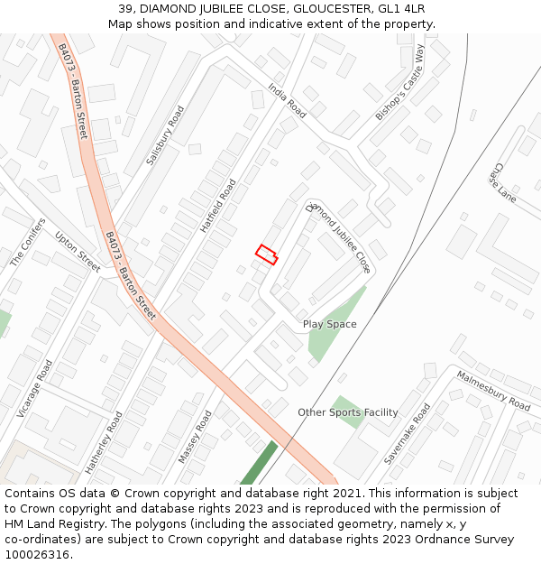 39, DIAMOND JUBILEE CLOSE, GLOUCESTER, GL1 4LR: Location map and indicative extent of plot