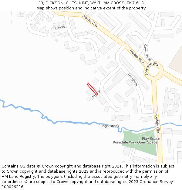 39, DICKSON, CHESHUNT, WALTHAM CROSS, EN7 6HD: Location map and indicative extent of plot