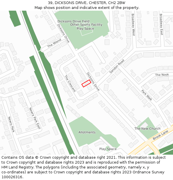 39, DICKSONS DRIVE, CHESTER, CH2 2BW: Location map and indicative extent of plot