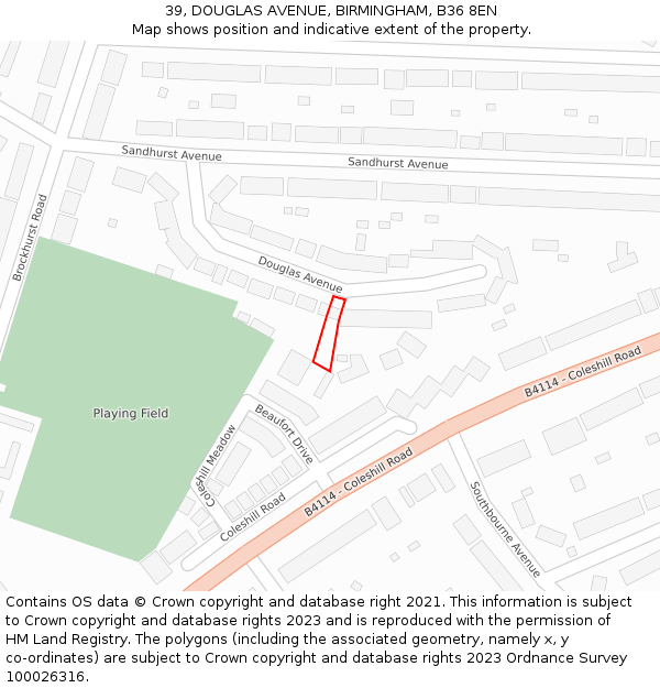 39, DOUGLAS AVENUE, BIRMINGHAM, B36 8EN: Location map and indicative extent of plot