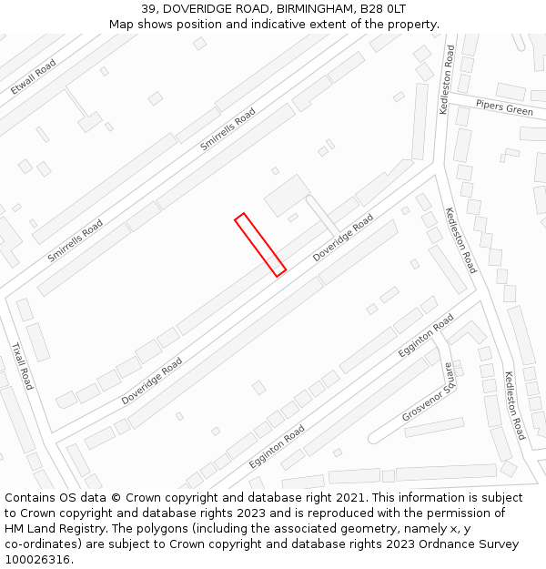 39, DOVERIDGE ROAD, BIRMINGHAM, B28 0LT: Location map and indicative extent of plot