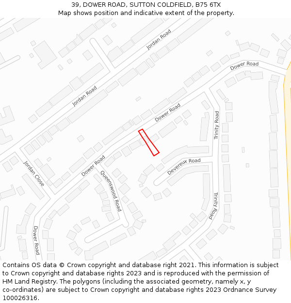 39, DOWER ROAD, SUTTON COLDFIELD, B75 6TX: Location map and indicative extent of plot