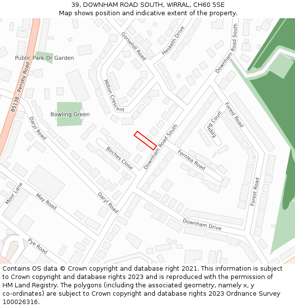 39, DOWNHAM ROAD SOUTH, WIRRAL, CH60 5SE: Location map and indicative extent of plot