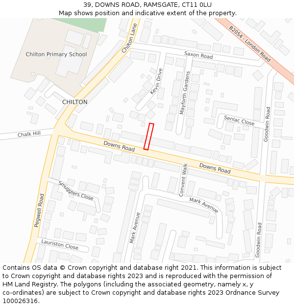 39, DOWNS ROAD, RAMSGATE, CT11 0LU: Location map and indicative extent of plot