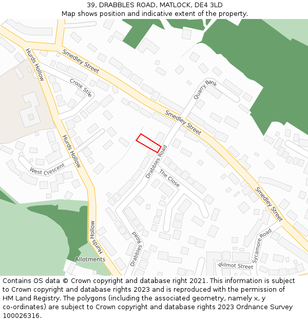 39, DRABBLES ROAD, MATLOCK, DE4 3LD: Location map and indicative extent of plot
