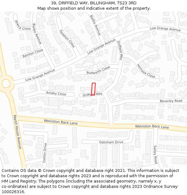 39, DRIFFIELD WAY, BILLINGHAM, TS23 3RD: Location map and indicative extent of plot