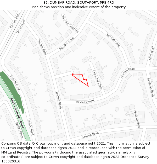 39, DUNBAR ROAD, SOUTHPORT, PR8 4RD: Location map and indicative extent of plot