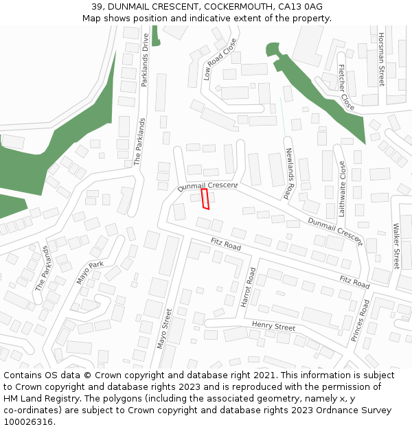 39, DUNMAIL CRESCENT, COCKERMOUTH, CA13 0AG: Location map and indicative extent of plot