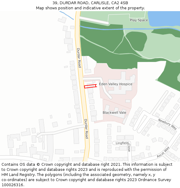 39, DURDAR ROAD, CARLISLE, CA2 4SB: Location map and indicative extent of plot