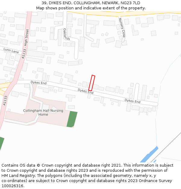 39, DYKES END, COLLINGHAM, NEWARK, NG23 7LD: Location map and indicative extent of plot