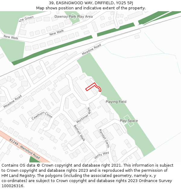 39, EASINGWOOD WAY, DRIFFIELD, YO25 5PJ: Location map and indicative extent of plot