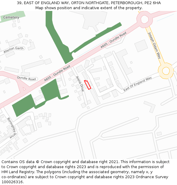 39, EAST OF ENGLAND WAY, ORTON NORTHGATE, PETERBOROUGH, PE2 6HA: Location map and indicative extent of plot