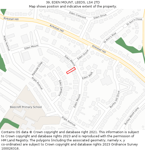 39, EDEN MOUNT, LEEDS, LS4 2TD: Location map and indicative extent of plot