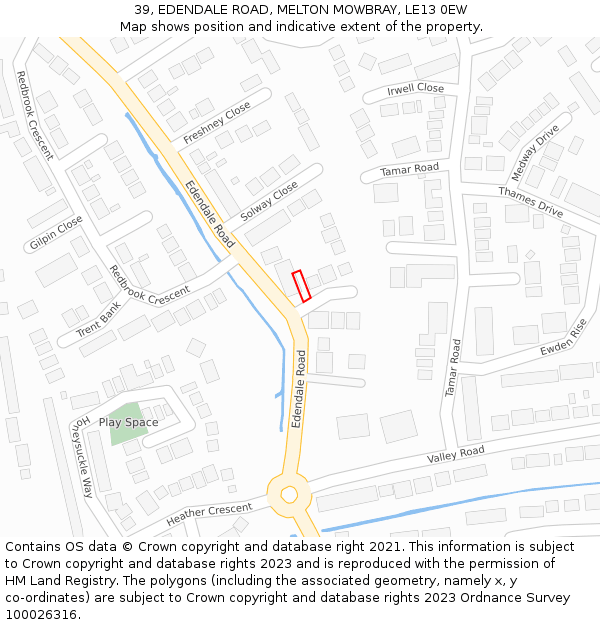 39, EDENDALE ROAD, MELTON MOWBRAY, LE13 0EW: Location map and indicative extent of plot