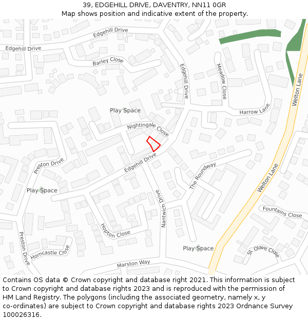 39, EDGEHILL DRIVE, DAVENTRY, NN11 0GR: Location map and indicative extent of plot