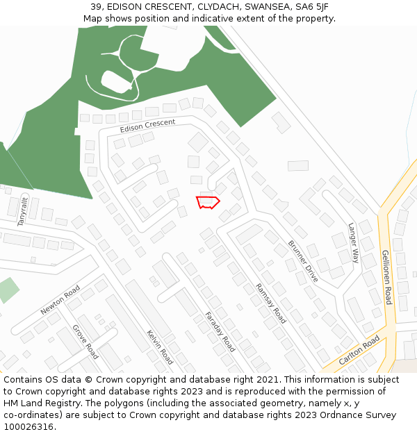 39, EDISON CRESCENT, CLYDACH, SWANSEA, SA6 5JF: Location map and indicative extent of plot