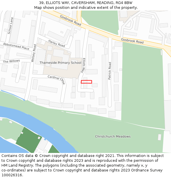 39, ELLIOTS WAY, CAVERSHAM, READING, RG4 8BW: Location map and indicative extent of plot