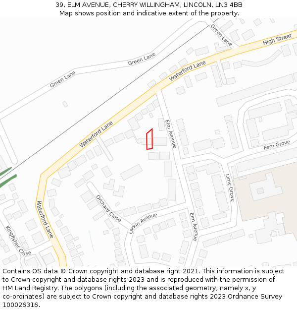 39, ELM AVENUE, CHERRY WILLINGHAM, LINCOLN, LN3 4BB: Location map and indicative extent of plot