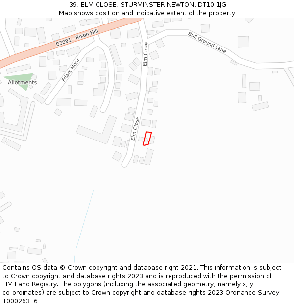 39, ELM CLOSE, STURMINSTER NEWTON, DT10 1JG: Location map and indicative extent of plot