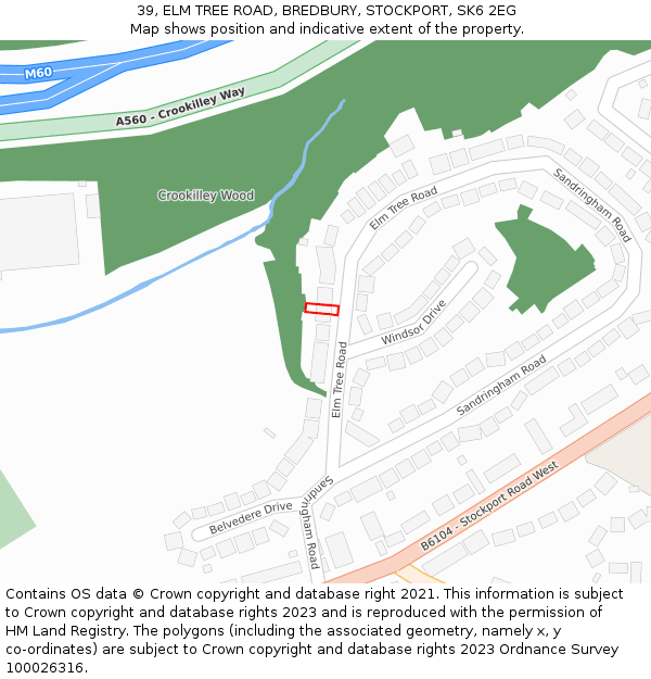 39, ELM TREE ROAD, BREDBURY, STOCKPORT, SK6 2EG: Location map and indicative extent of plot