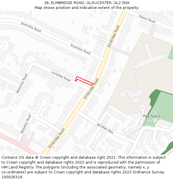 39, ELMBRIDGE ROAD, GLOUCESTER, GL2 0NX: Location map and indicative extent of plot