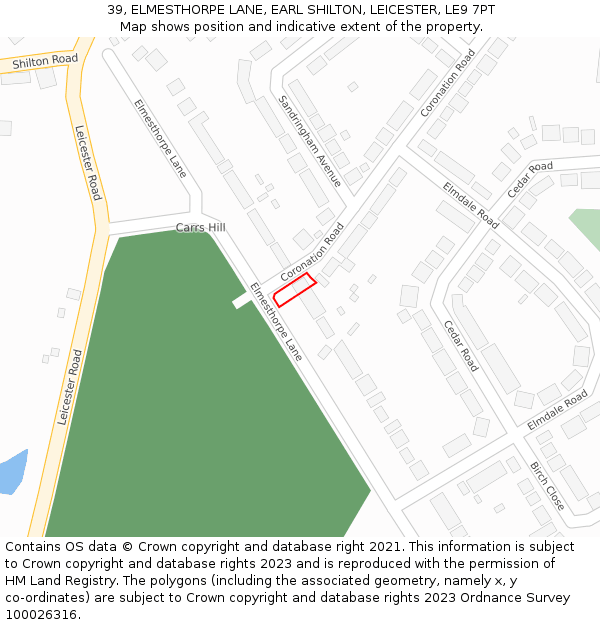 39, ELMESTHORPE LANE, EARL SHILTON, LEICESTER, LE9 7PT: Location map and indicative extent of plot