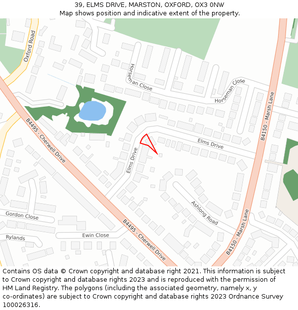 39, ELMS DRIVE, MARSTON, OXFORD, OX3 0NW: Location map and indicative extent of plot