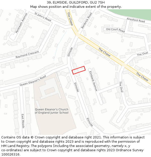 39, ELMSIDE, GUILDFORD, GU2 7SH: Location map and indicative extent of plot