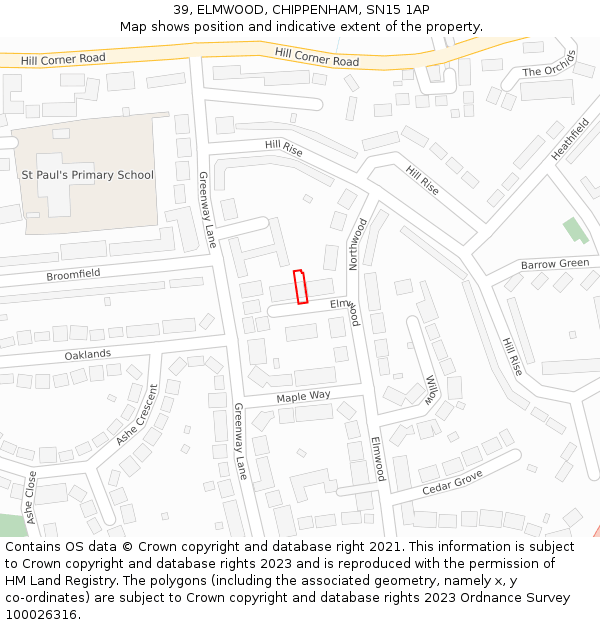 39, ELMWOOD, CHIPPENHAM, SN15 1AP: Location map and indicative extent of plot