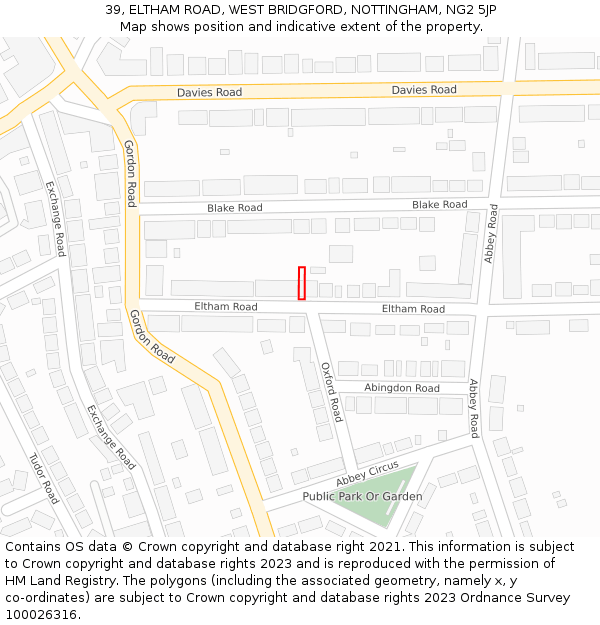 39, ELTHAM ROAD, WEST BRIDGFORD, NOTTINGHAM, NG2 5JP: Location map and indicative extent of plot