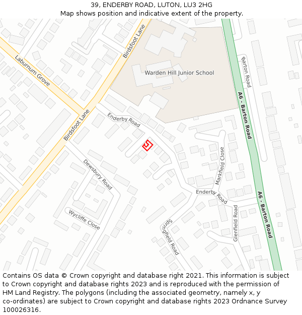 39, ENDERBY ROAD, LUTON, LU3 2HG: Location map and indicative extent of plot