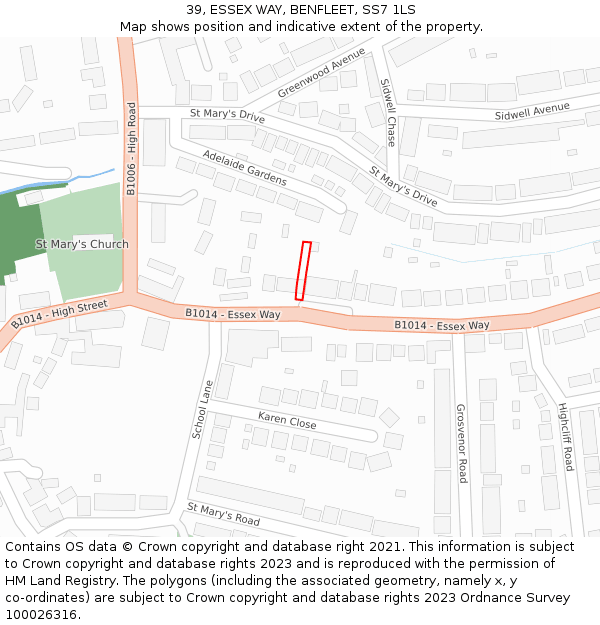 39, ESSEX WAY, BENFLEET, SS7 1LS: Location map and indicative extent of plot