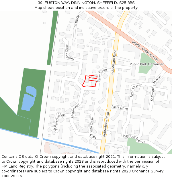 39, EUSTON WAY, DINNINGTON, SHEFFIELD, S25 3RS: Location map and indicative extent of plot