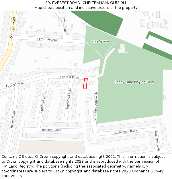 39, EVEREST ROAD, CHELTENHAM, GL53 9LL: Location map and indicative extent of plot