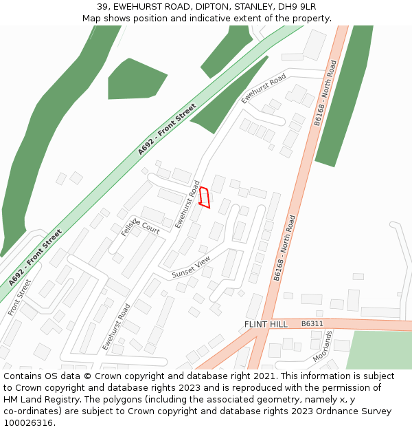 39, EWEHURST ROAD, DIPTON, STANLEY, DH9 9LR: Location map and indicative extent of plot