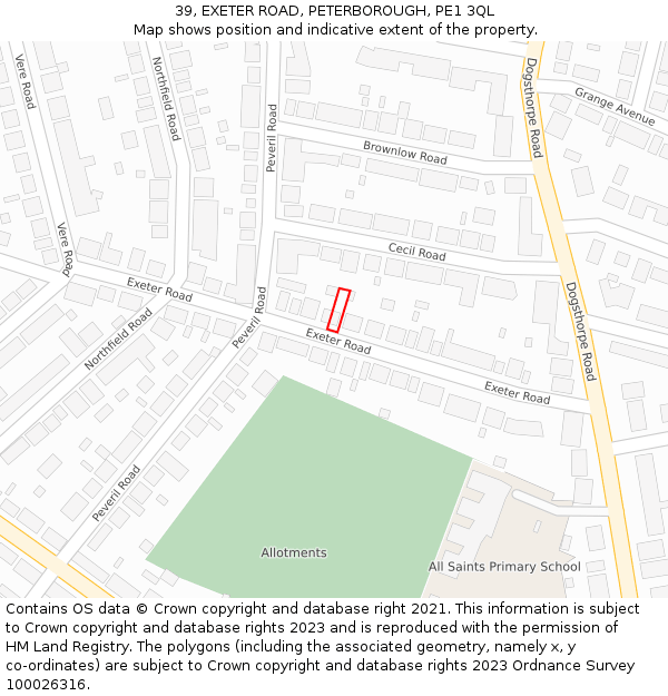 39, EXETER ROAD, PETERBOROUGH, PE1 3QL: Location map and indicative extent of plot