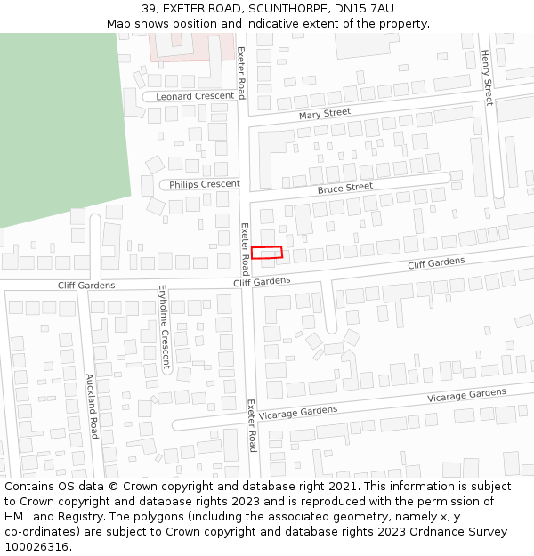 39, EXETER ROAD, SCUNTHORPE, DN15 7AU: Location map and indicative extent of plot