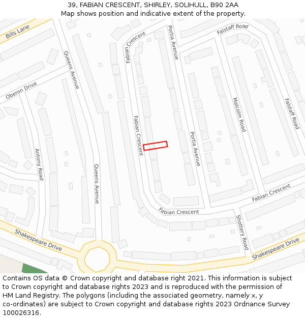 39, FABIAN CRESCENT, SHIRLEY, SOLIHULL, B90 2AA: Location map and indicative extent of plot