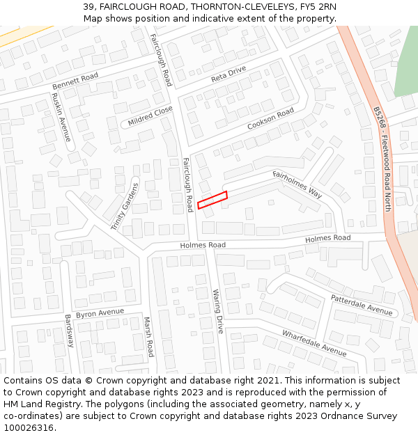 39, FAIRCLOUGH ROAD, THORNTON-CLEVELEYS, FY5 2RN: Location map and indicative extent of plot