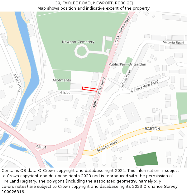 39, FAIRLEE ROAD, NEWPORT, PO30 2EJ: Location map and indicative extent of plot